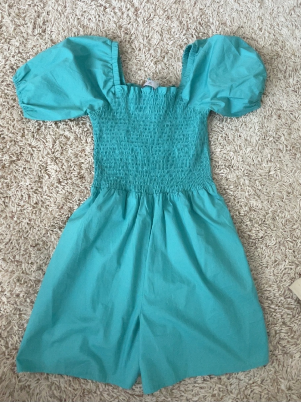 Puff Sleeve Smocked Turquoise Dress